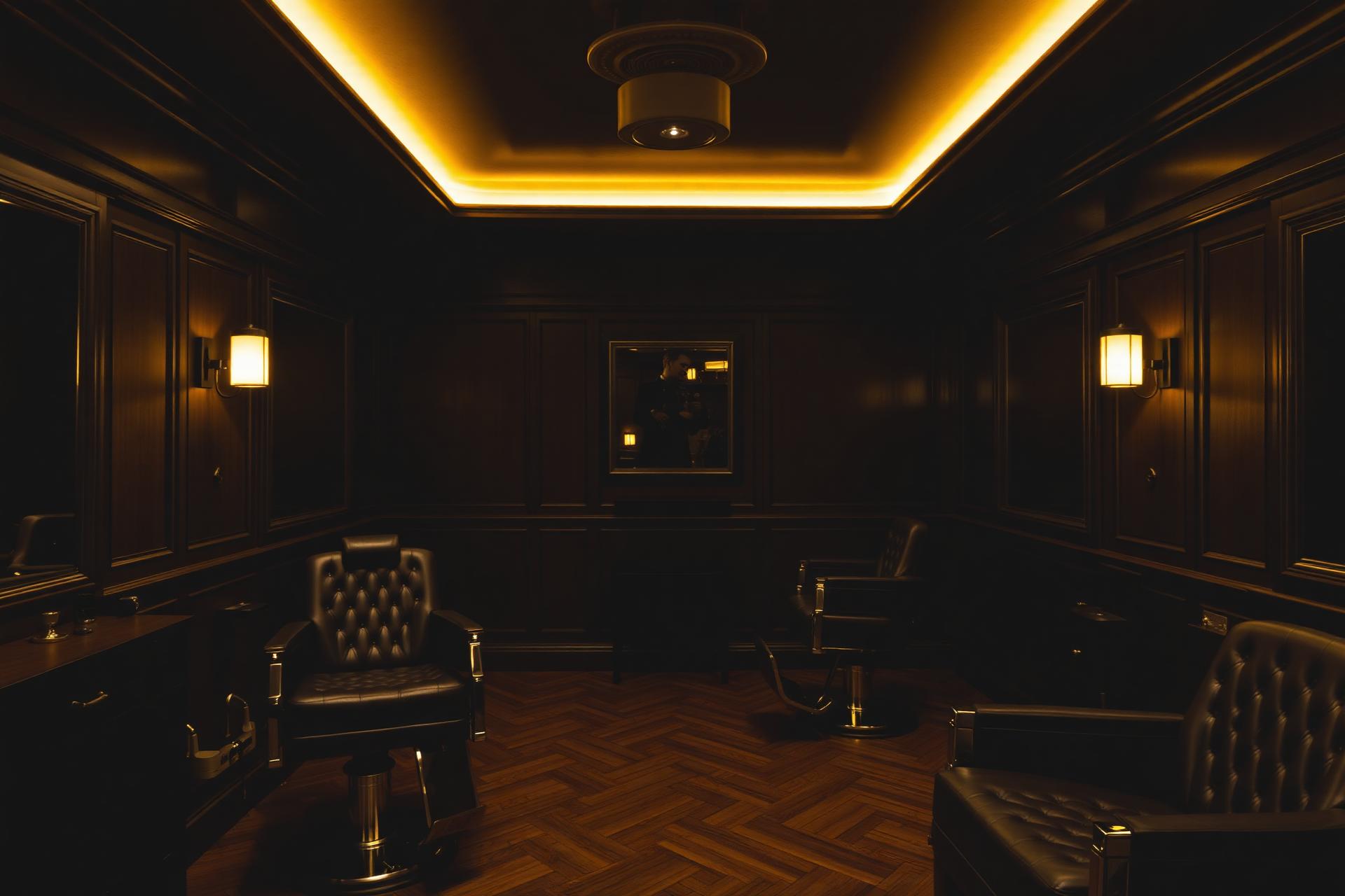 Interior sofisticado da Referência Barbearia